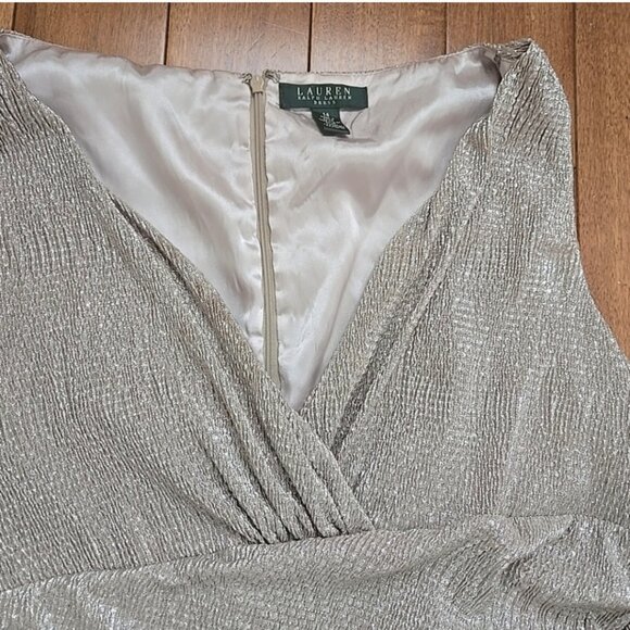 Lauren Ralph Lauren silver metallic knee length dress size 14 - Picture 3 of 10